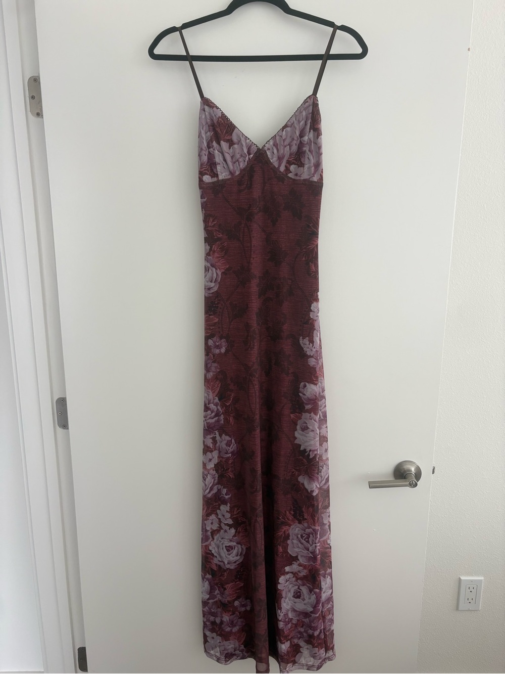 Tiger Mist Burgundy Maxi Dress with Lavender Floral Print